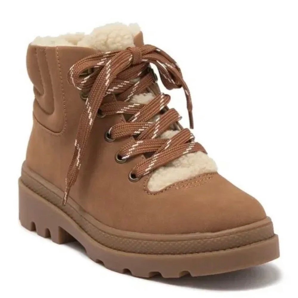 Nordstrom Rack CHIARA Brown Lace Up/Zip Faux Fur Lined Booties Women's Sz 9 GUC